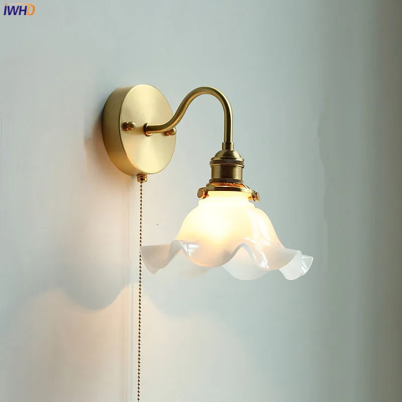 Axyaa White Glass LED Wall Sconce with Pull Chain Switch