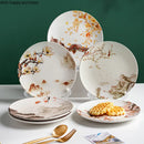 Axya Ceramic Plate: Chinese Style Floral Bird Design, Round Dinner Dish, Decorative Tableware