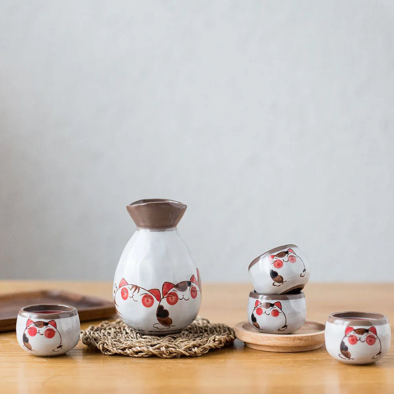 Axya Japanese Fortune Cat Ceramic Sake Cup Set