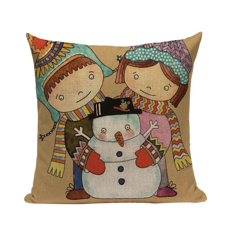 Christmas Santa Deer Pattern Cushion Cover for Festive Home Decor - Axyaa