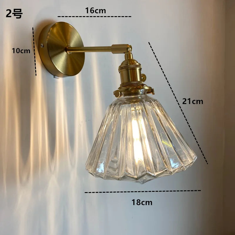 Axyaa Clear Glass LED Wall Sconce Switch Lamp for Bathroom Mirror Stairway, Nordic Copper Influence