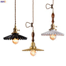 Axyaa White Ceramic Pendant Lights Wooden Copper Bedroom Living Room Nordic Pendant Lamp