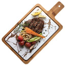 Axyaa Marbling Black Bronzing Wooden Tray, Rectangular Handle Steak Plate karadığında Western Plate.