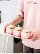 Axya Nordic Pink Golden Rim Ceramic Seasoning Set