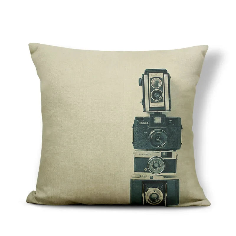 Axyaa Retro Record Camera Pillow Cover - 45X45CM