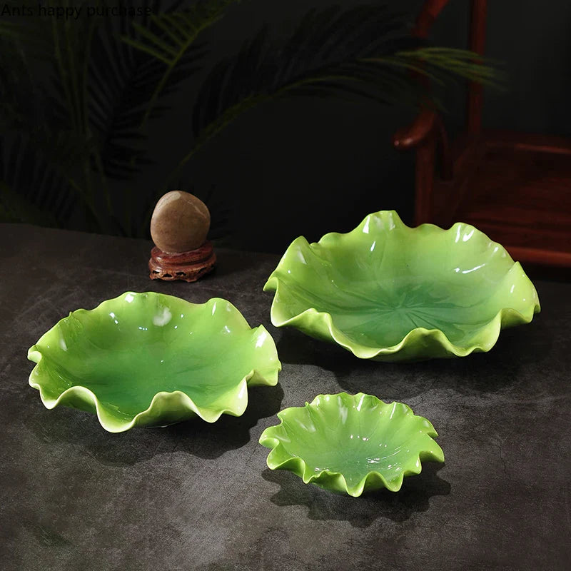 Lotus Leaf Ceramic Plate Set by Axya: Stylish Fruit Snack Dinner Salad Bowl tray Ornaments