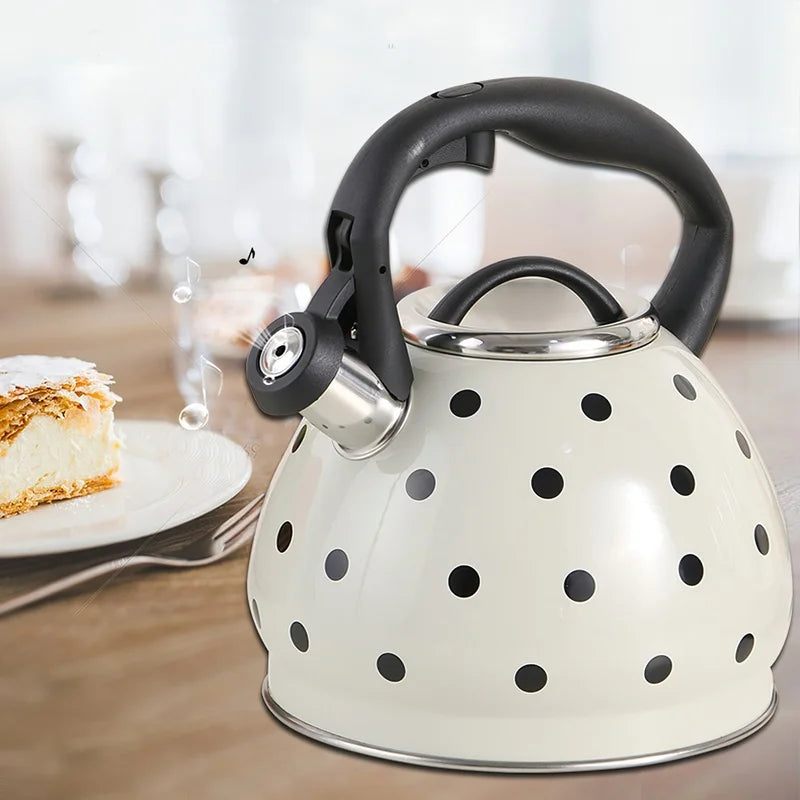 Axya 3L Spherical Whistle Kettle in Black Red Stainless Steel