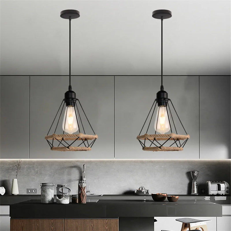 Axyaa Diamond Cage Pendant Light - Black & White Iron Ceiling Lamp for Dining Bedroom E27