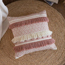 Axyaa Navy Pink Boho Tassel Cushion Cover 45x45cm Handmade Cotton Woven Decor