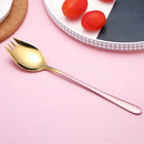 Axyaa Stainless Steel Long Handle Fork Spoon Set for Ice Cream Fruit Salad