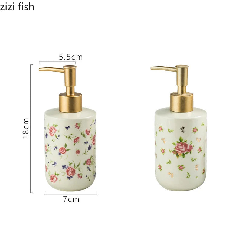 Axya Retro Rose Ceramic Soap Dispenser - Bathroom Shampoo Bottle