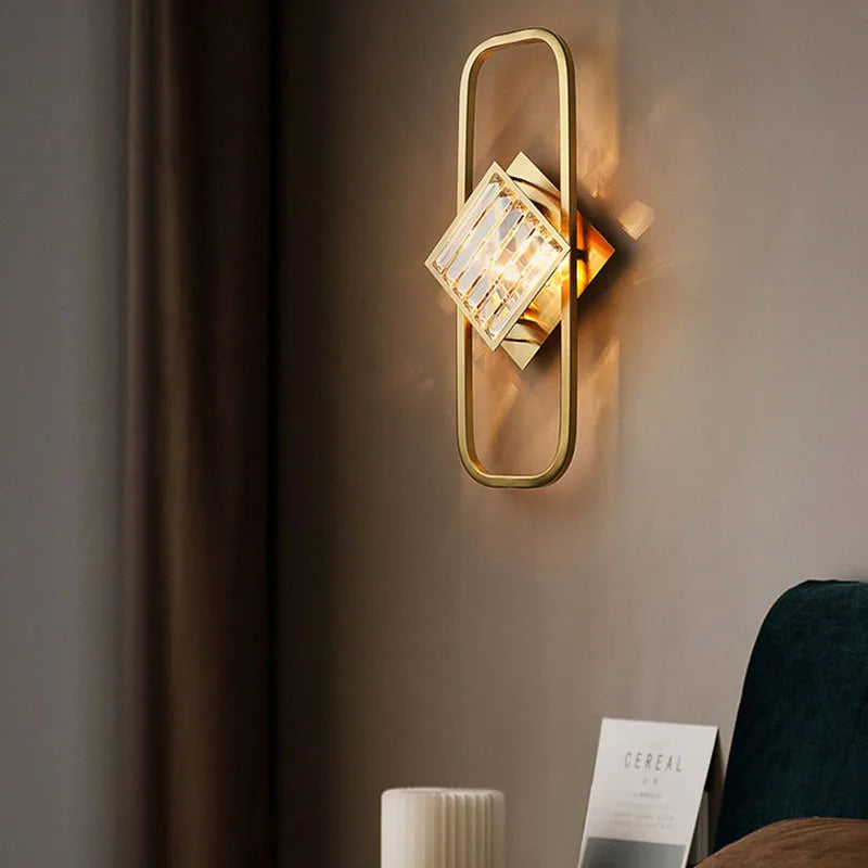 Axyaa Crystal Gold Wall Lamp: Luxury Minimalist LED Indoor Lighting