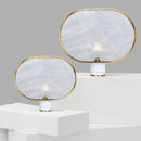 Axyaa Marble Fabric Shade E14 Table Lamp, White Stone Gold Finish, LED, Modern Style