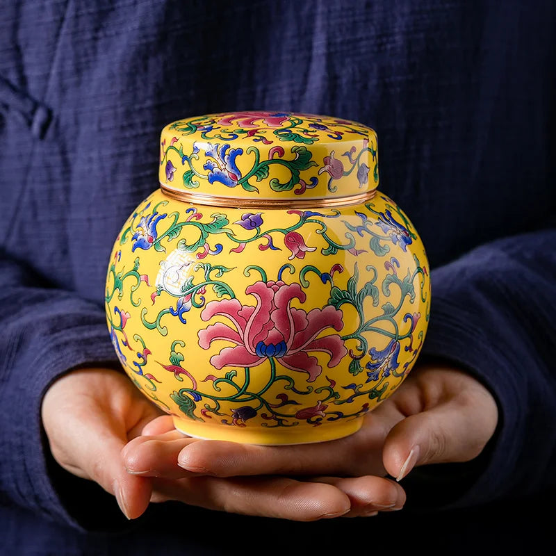 Axya Chinese Print Ceramic Tea Caddy: Kitchen & Desktop Storage, Home Decor & Gift