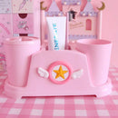 Axyaa Pink Sakura Bathroom Set: Toothbrush Holder, Gargle Cup, Shelf - Cute, Kawaii, Home Accessory