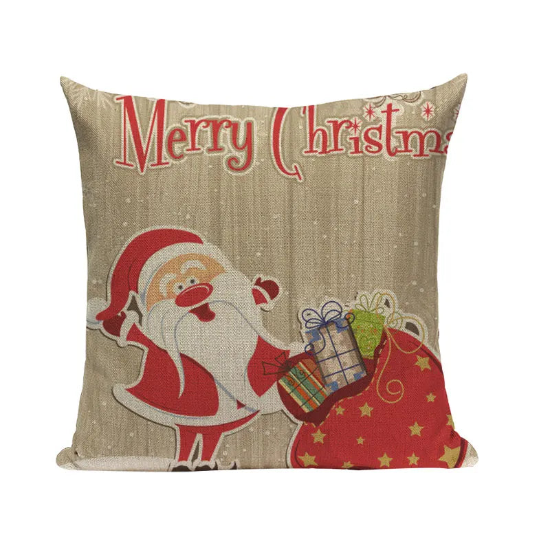 Christmas Santa Deer Pattern Cushion Cover for Festive Home Decor - Axyaa