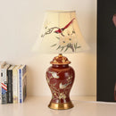 Axyaa Festive Magpie Hand-Embroidered Lampshade & Floral Ceramic Table Lamp