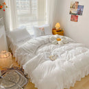 Axyaa Pink Lace Ruffle Bedding Set - Kids Duvet Cover, Bed Skirt, Sheet & Pillowcase