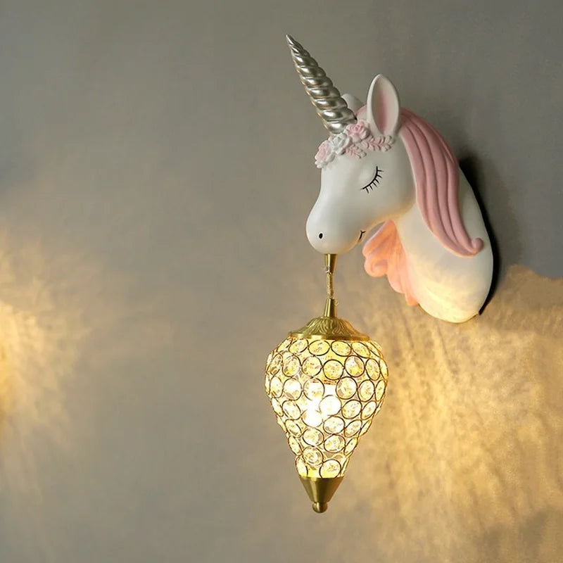 Axyaa Cartoon Unicorn Wall Lamp for Children's Bedroom Décor