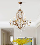 Axyaa Loft Iron Crystal Chandelier - LED Candle Light for Indoor Living and Dining Rooms
