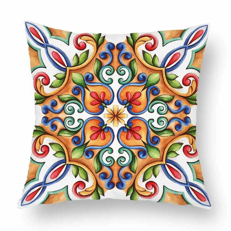 Axyaa Watercolor Geometric Flowers Polyester Cushion Cover Sofa Throw Pillow Cover