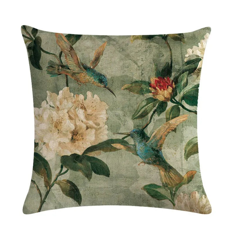 Axyaa Bird Print Cotton Linen Cushion Cover 45X45cm