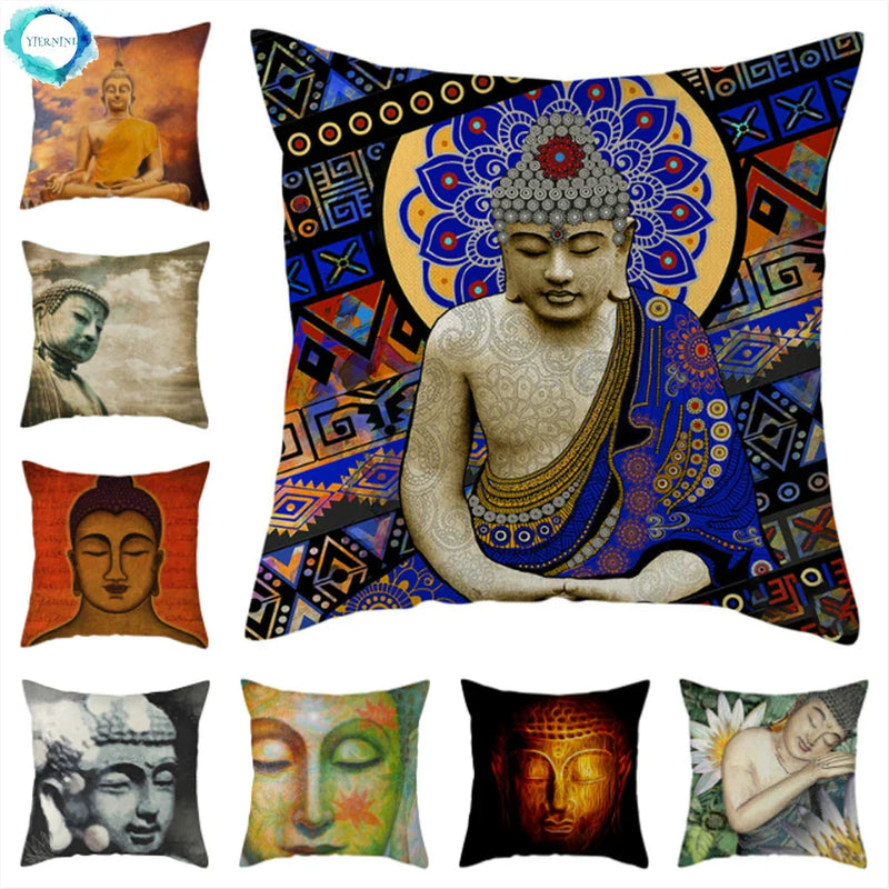 Buddha Pattern Throw Pillow Cover by Axyaa for Home, Car, Sofa Décor