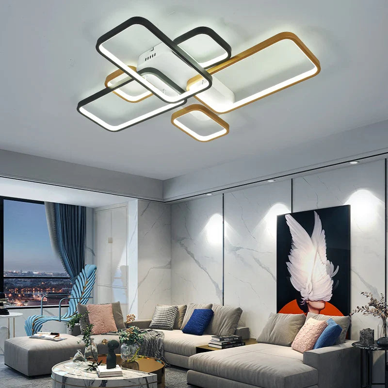 Axyaa Black+Gold LED Chandelier: Modern Dimmable Nordic Ceiling Light