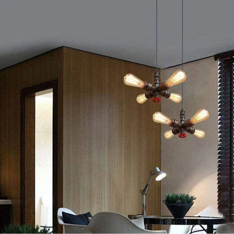 Axyaa Retro Industrial Pipe Pendant Light Chandelier with LED