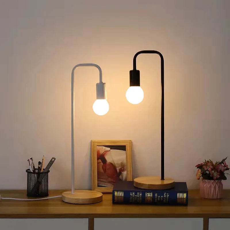 Axya Loft Vintage Desk Lamp Wooden Metal Table Light Nordic Edison Bulb Fixtures