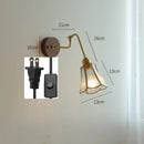 Axyaa Vintage Copper Wall Lamp with Wood Base and Pull Chain - Bedroom Bathroom Lighting