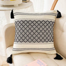Axyaa Boho Blue Diamond Jacquard Cushion Cover with Tassels for Home Decor