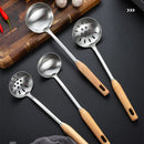 Axyaa Stainless Steel Wooden Handle Soup Spoon Colander - Large Kitchen Utensil