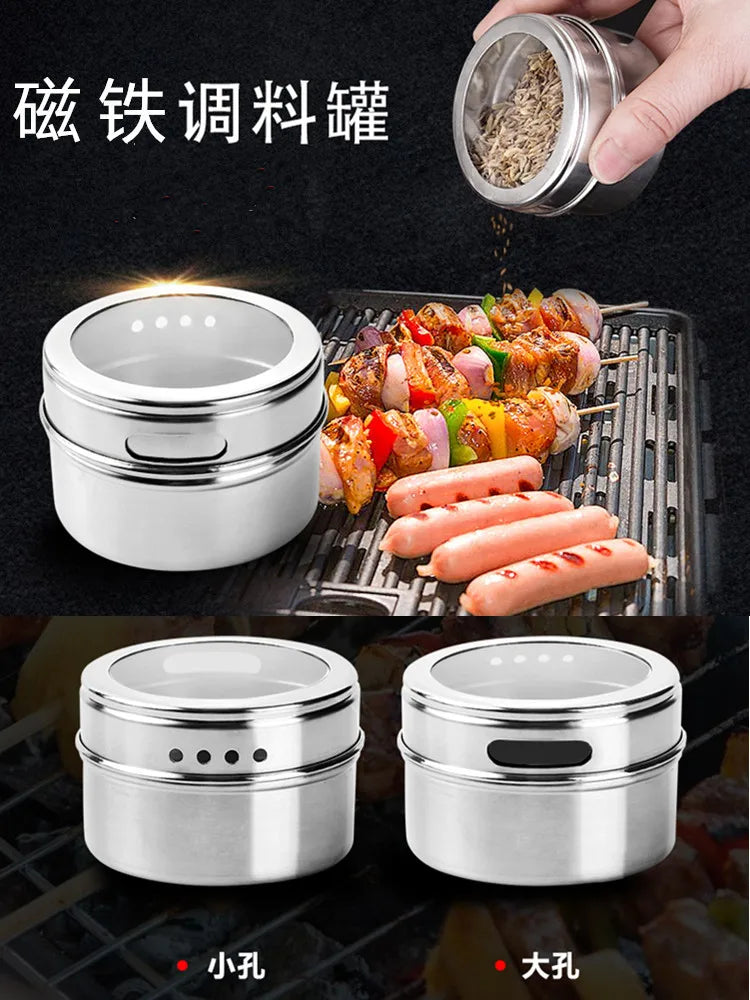 Axya Stainless Steel Spice Jar Set with Wall-Mounted Storage and Stickers