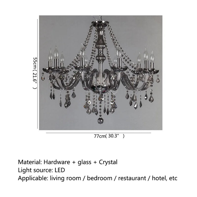 Axyaa Smoky Grey Crystal LED Chandelier for Home or Hotel Hall