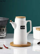Axya White Ceramic Vinegar Oil Bottle with Sealed Wooden Lid