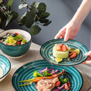 Axya Stoneware Dinner Set: Handpainted Green Spiral Design, 48 Pieces