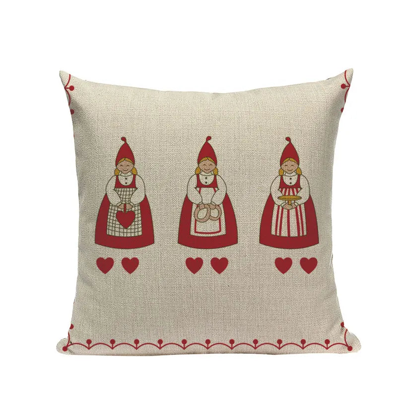 Axyaa Merry Christmas Decor Pillow Cover Set 45x45cm Linen Noel Cushion Cases