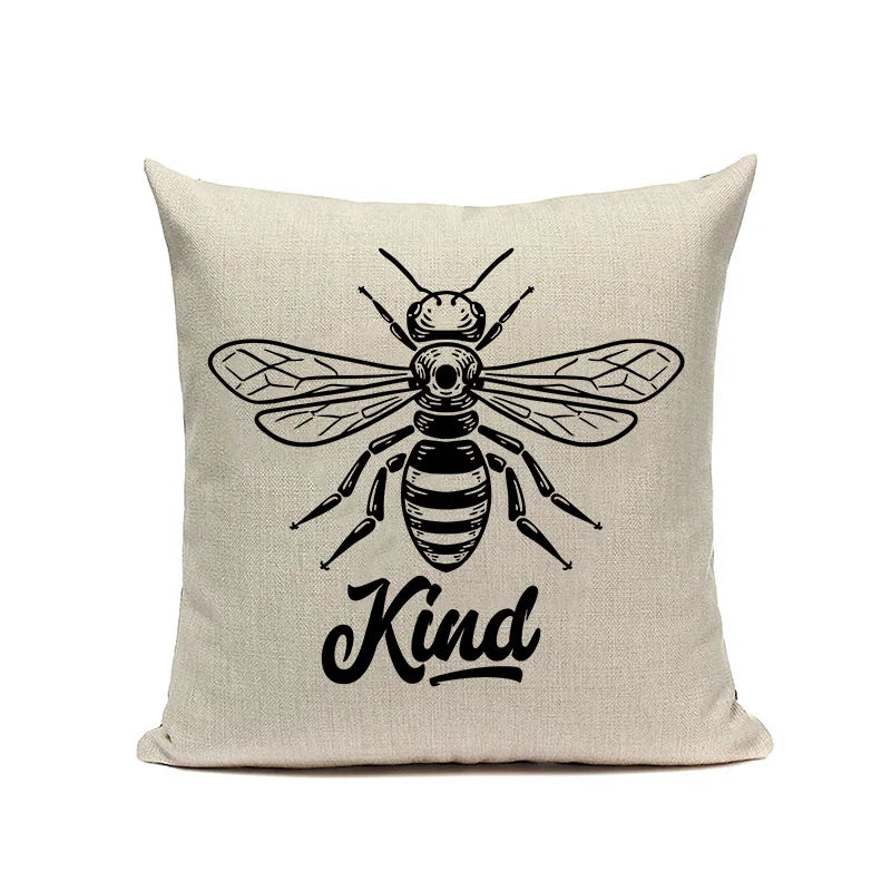 Axyaa Bee Pattern Linen Cushion Cover - Nordic Decorative Throw Pillow Case