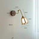 Axyaa Vintage Copper Wall Lamp with Wood Base and Pull Chain - Bedroom Bathroom Lighting