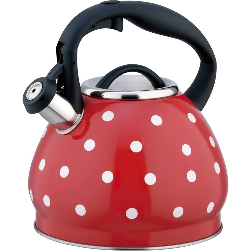 Axya 3L Spherical Whistle Kettle in Black Red Stainless Steel