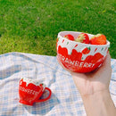 Axyaa Strawberry Milk Ceramic Bowls: Cute Large Salad & Breakfast Cup, Gift for Girls