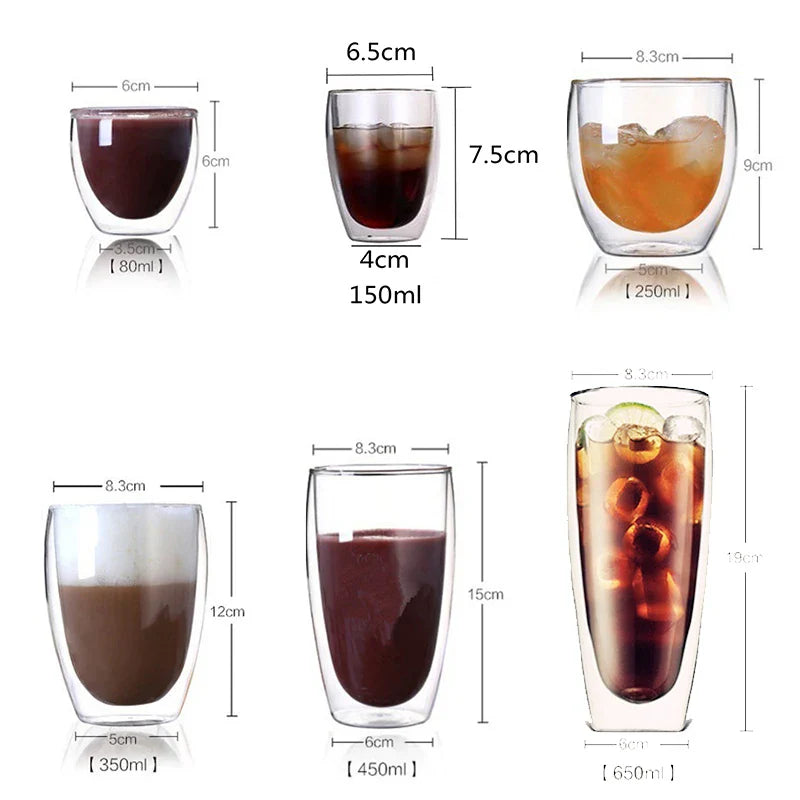 Axya Double Wall Shot Glass Set - Handmade Heat-resistant Tumblers for Wine, Beer, Whiskey