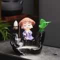 Axyaa Little Monk Ceramic Incense Burner with Mountain Water Flow Ornament