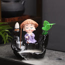 Axyaa Little Monk Ceramic Incense Burner with Mountain Water Flow Ornament