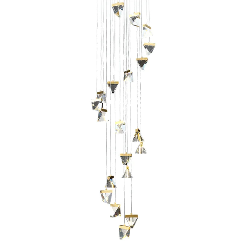 Axyaa Crystal Stair Chandelier: Modern Square Rhombic LED Lighting for Indoor Living Room