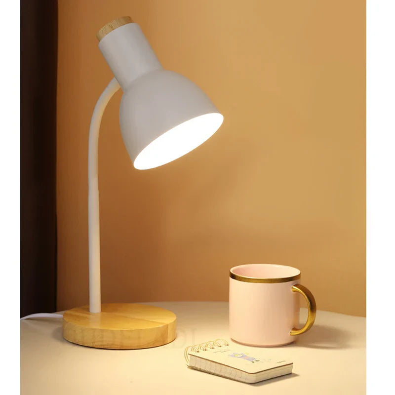 Axya Solid Wood LED Desk Lamp: Modern Nordic Reading Light for Study, Bedroom, and Bedside