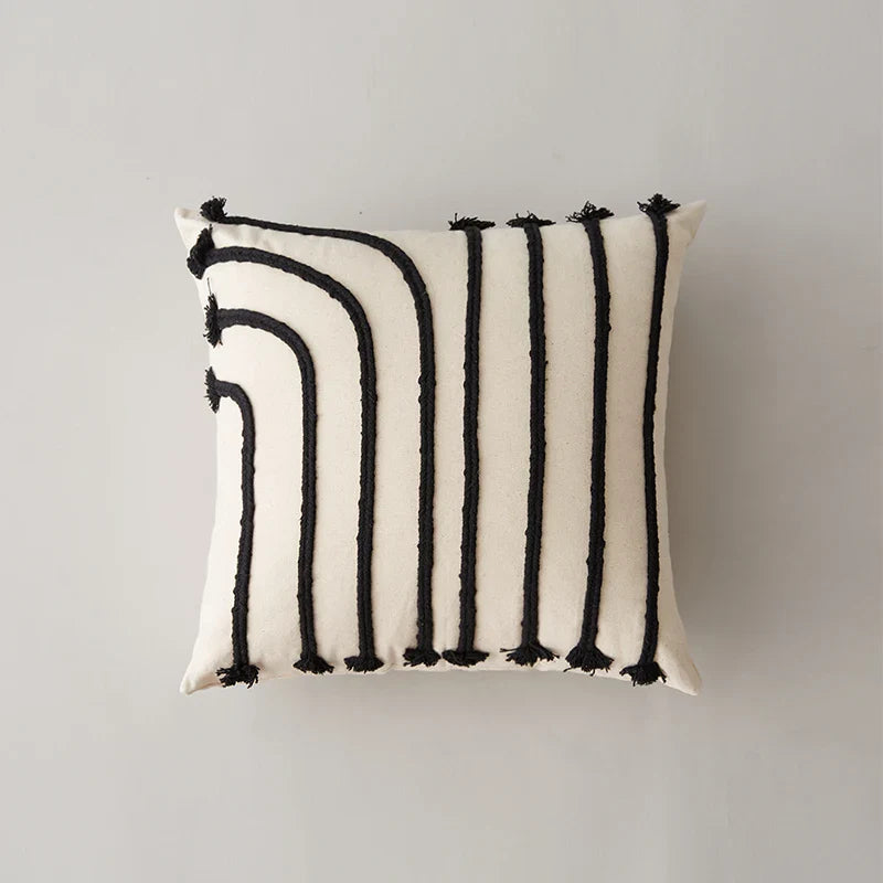 Rainbow Stripe Cushion Cover with Pink Rope Embroidery, 45x45cm, Axyaa