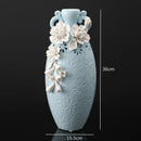 Axyaa Blue Ceramic Vase with Embossed Flowers for Home Decor
