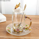 Axya Colorful Flower Glass Teacup with Lid, Spoon, Handgrip